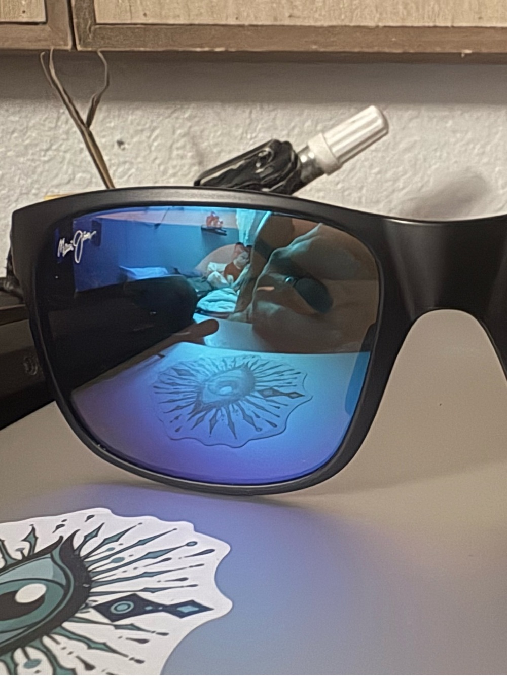 Maui Jim Black Frame Sunglasses with Blue Mirrored Lenses